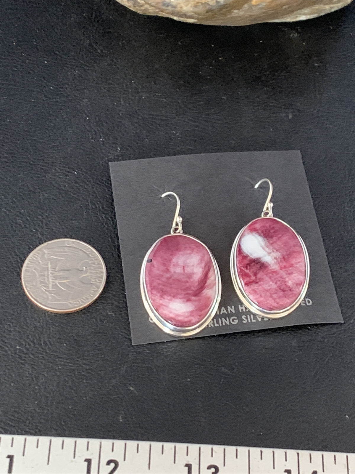Native Purple Spiny Oyster Dangle Earrings Navajo Sterling Silver 1.25" 13787