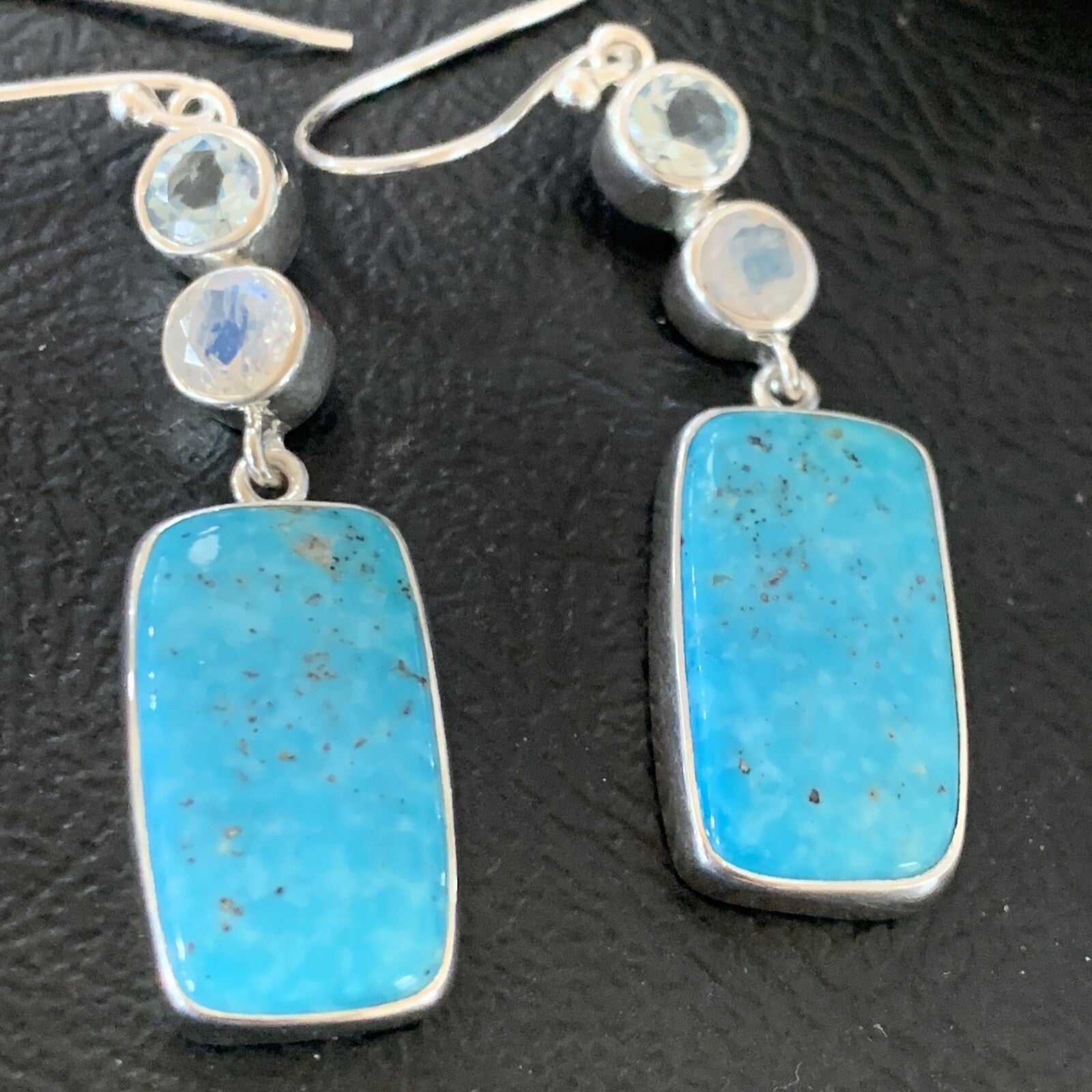 Womens Blue Kingman Turquoise Navajo Sterling Silver Earrings 12036