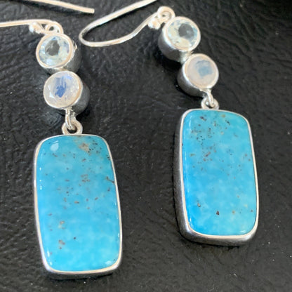 Womens Blue Kingman Turquoise Navajo Sterling Silver Earrings 12036