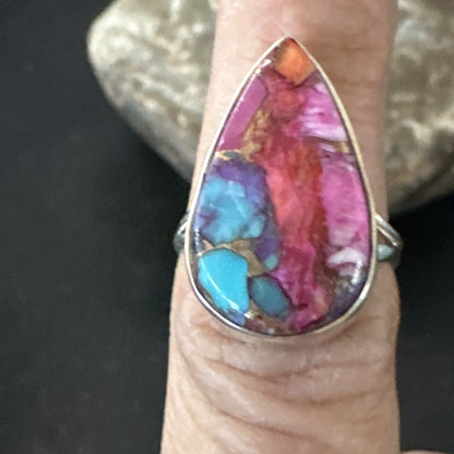 Blue Turquoise Spiny Oyster Southwestern Sterling Silver Ring Size 7 18423