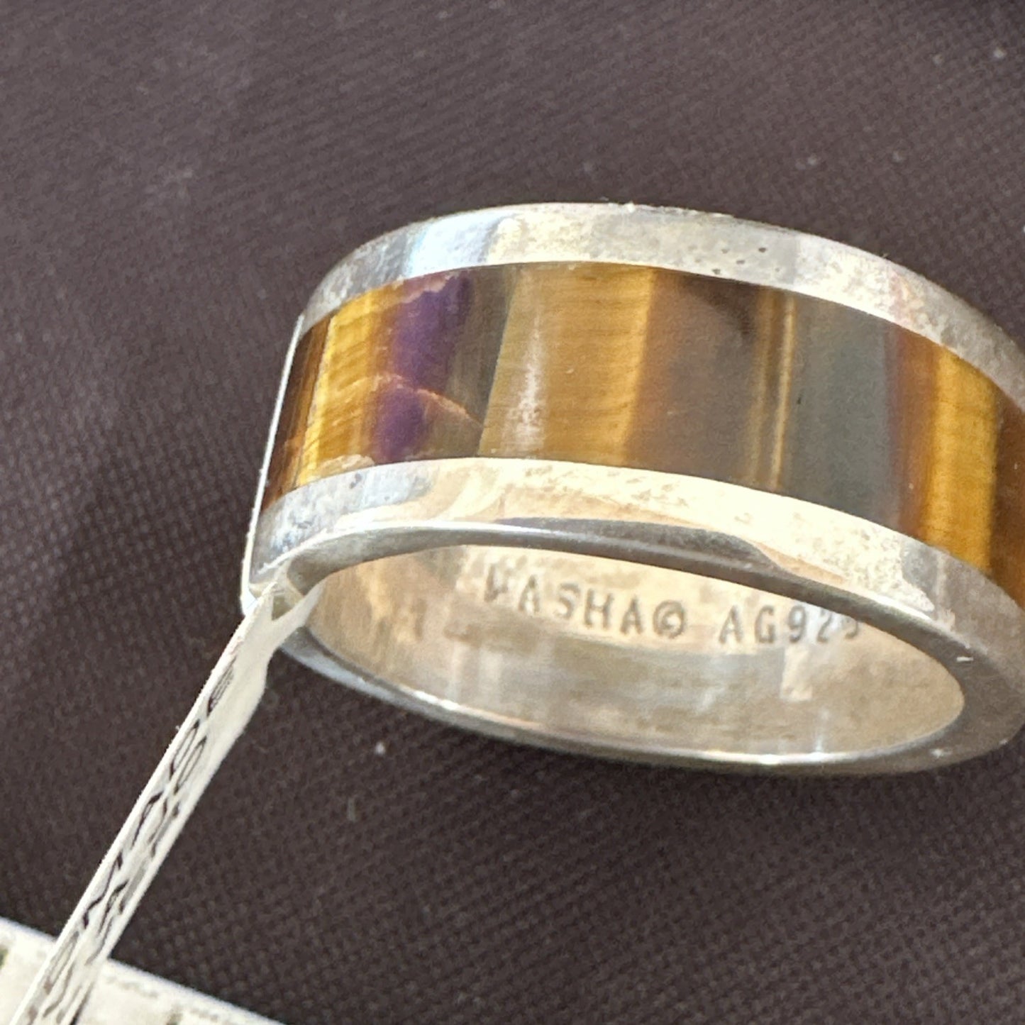 Infinity Mens Coffee Tigers Eye Navajo Sterling Silver Inlay Ring Size 10 19047