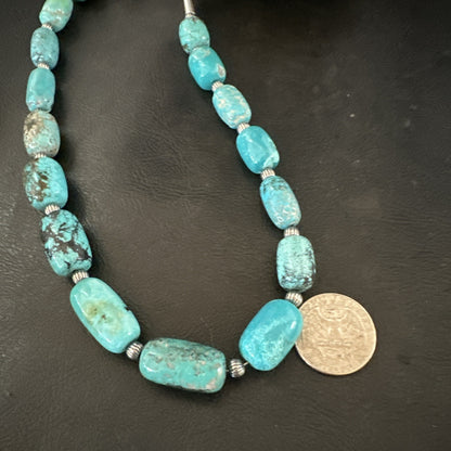 Mens Womens Blue Nugget Turquoise Navajo Sterling Silver Necklace 17.5” 19688