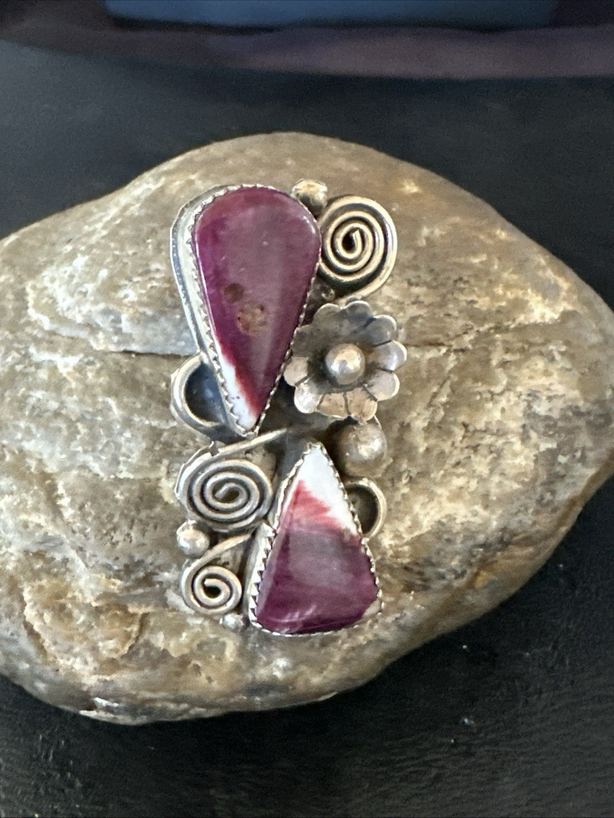 Cluster Purple Spiny Oyster Navajo Sterling Silver Ring Sz 7.5 19764