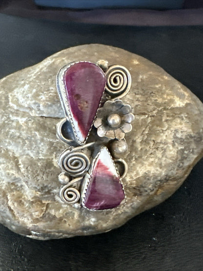 Cluster Purple Spiny Oyster Navajo Sterling Silver Ring Sz 7.5 19764