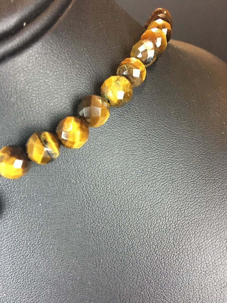 Native American Indian 8 mm Tiger's Eye with Sterling Silver Necklace 10095