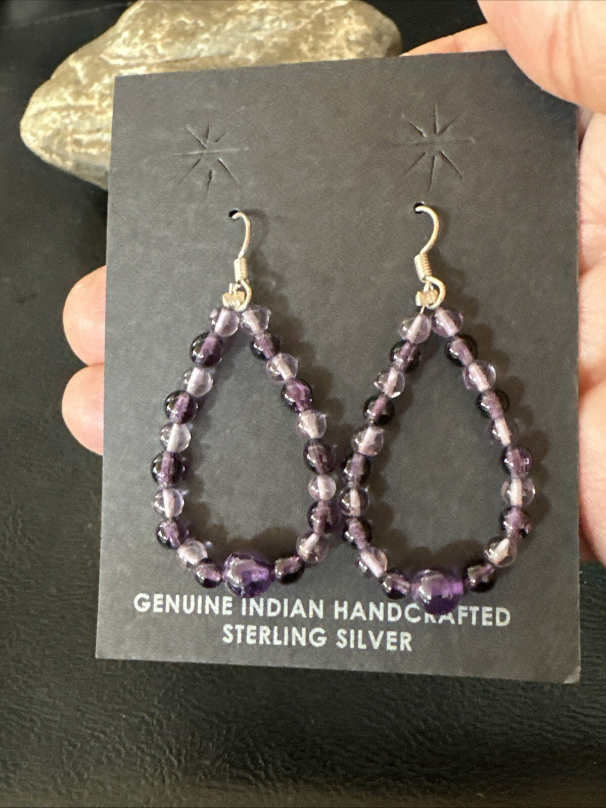 Purple Amethyst Bead Navajo Sterling Silver 1" Earrings 18639