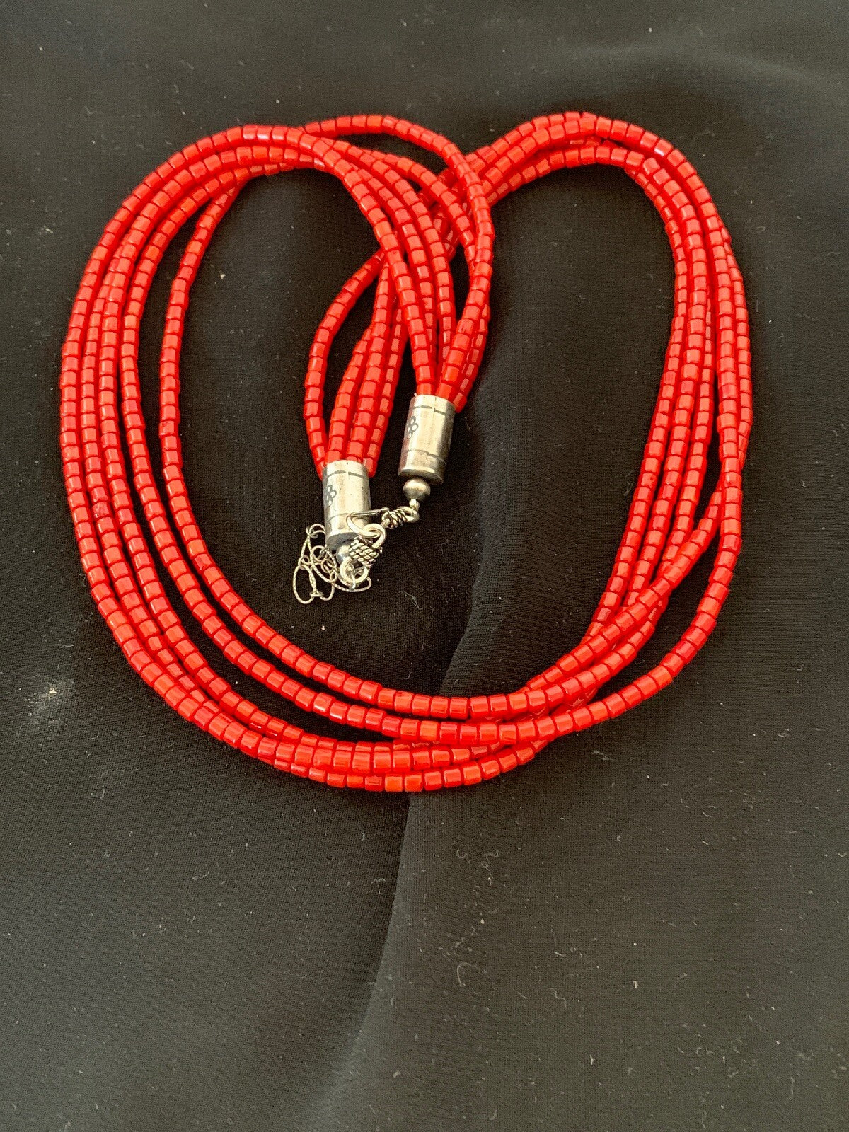 Bamboo Coral Bead Navajo Indian Sterling Silver Necklace 2851