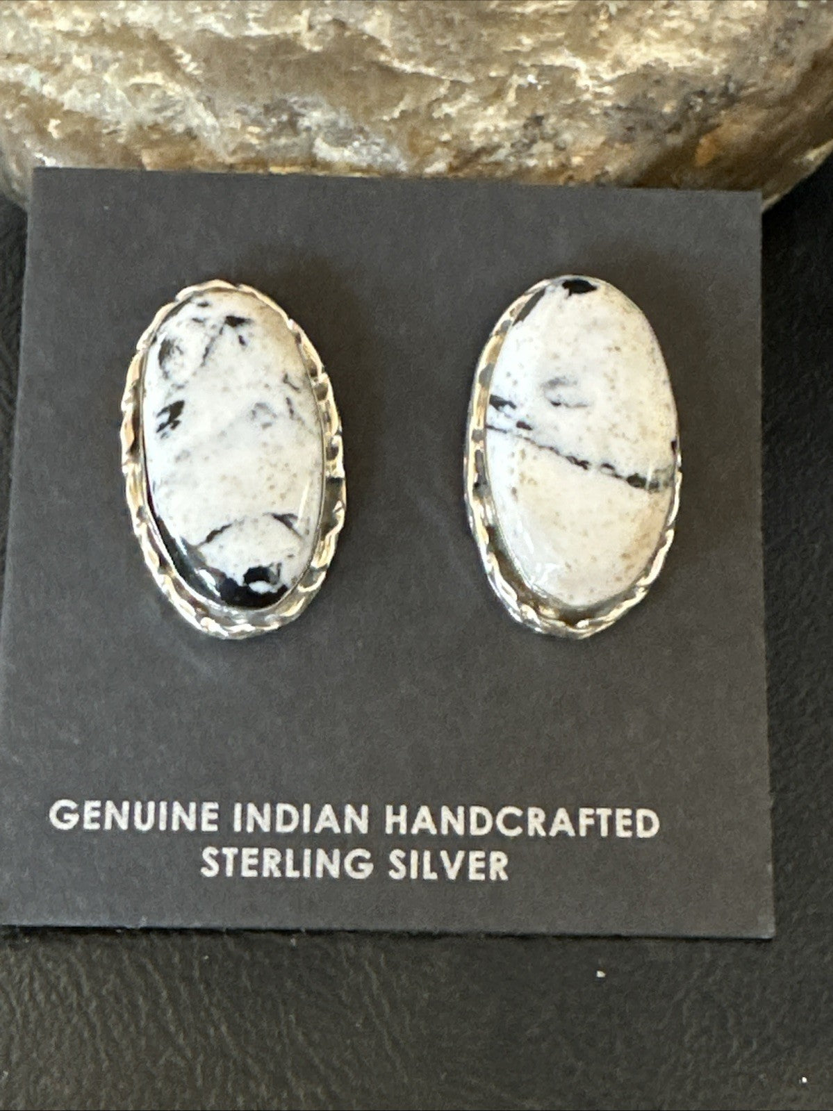 Women White Buffalo Turquoise Navajo Sterling Silver Post Earrings 19095