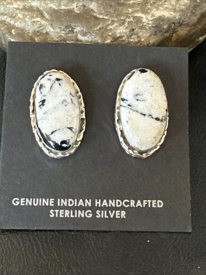 Women White Buffalo Turquoise Navajo Sterling Silver Post Earrings 19095