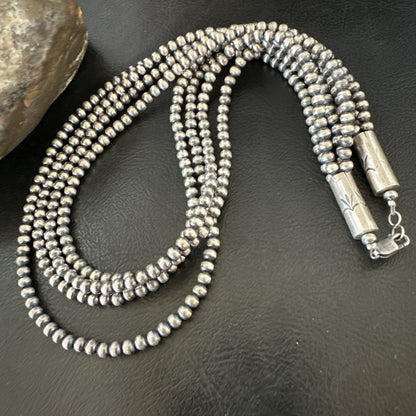 4mm Sterling Silver 4 Strand Bib 16-19”Navajo Pearls Cone Necklace 19397