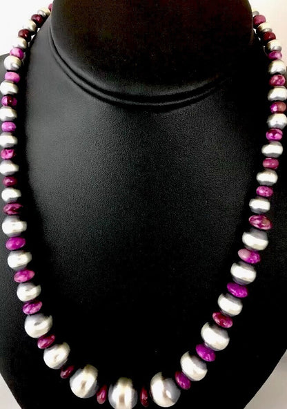 Graduated Purple Stone Sterling Silver Necklace Unisex 19" Rare