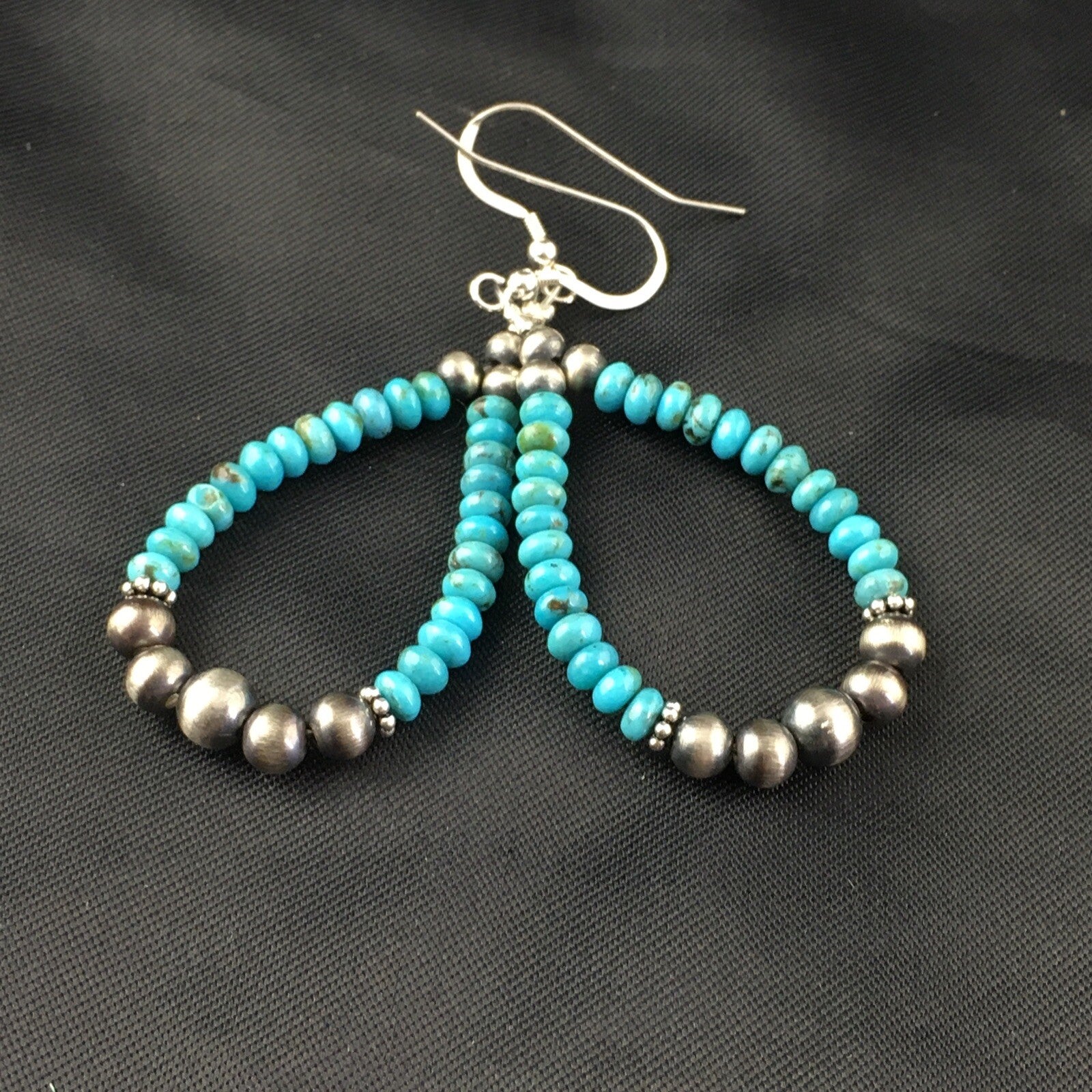 Blue Turquoise Bead Sterling Silver Beads Navajo Earrings 1.75" 1971