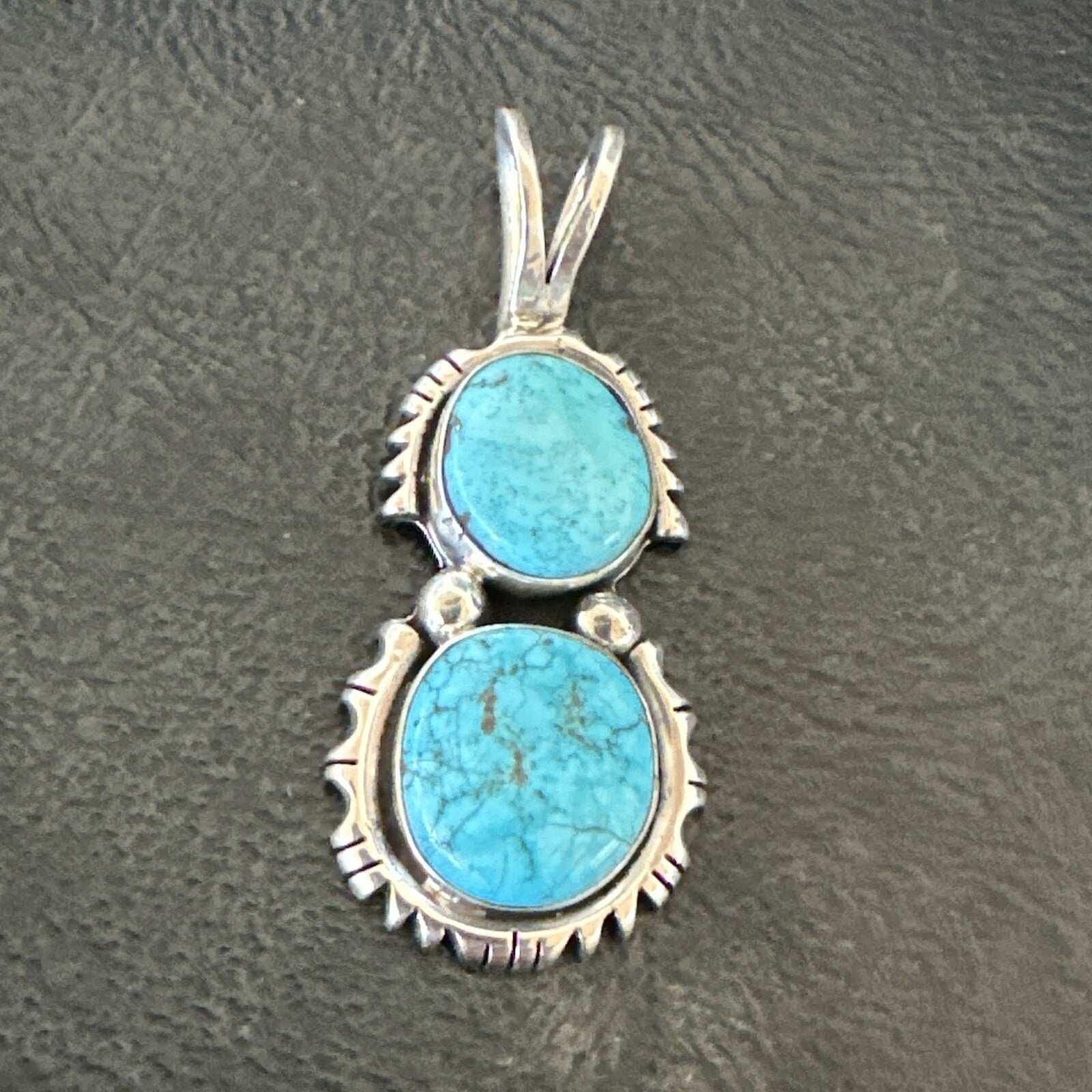 Blue Turquoise 2 Stone Navajo Sterling Silver Cluster Pendant Only 18350