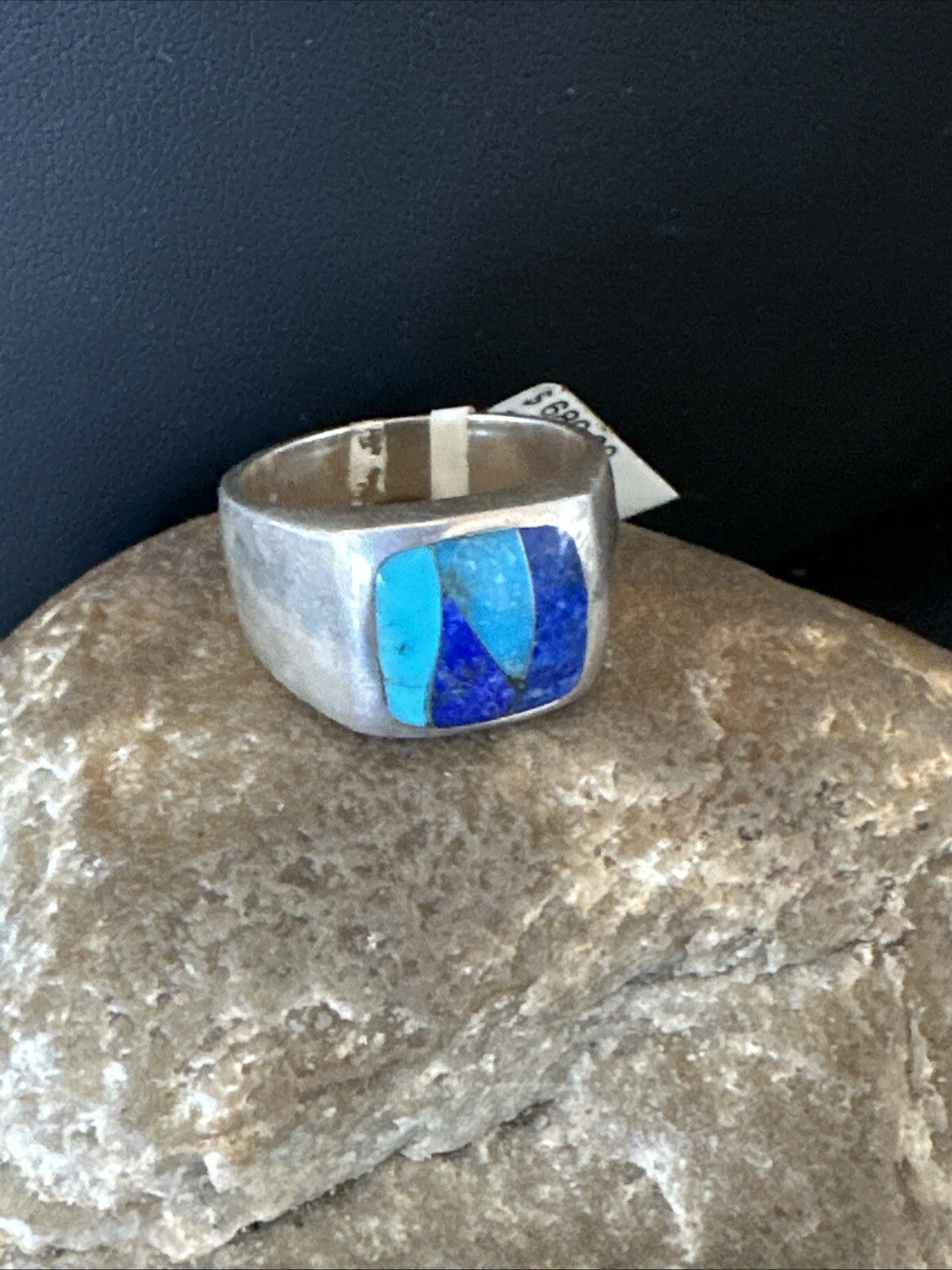 MultiColor Navajo Sterling Turquoise Lapis Inlay Ring Sz 10 18816