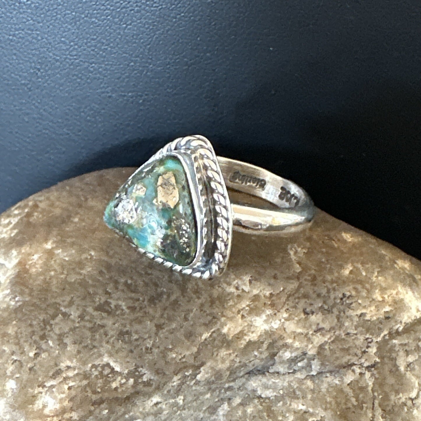 Womens Blue Sonoran Turquoise Navajo Sterling Silver Ring Size 10.5 18005