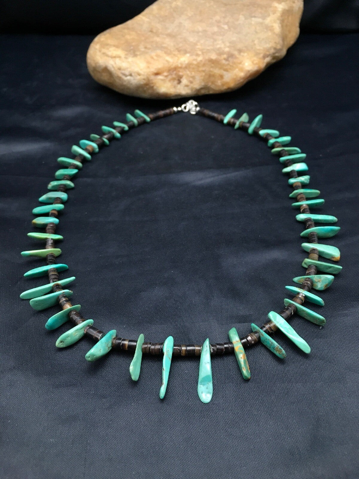 Native Green Turquoise & Bone Bead Navajo Sterling Silver Necklace 20" 03282
