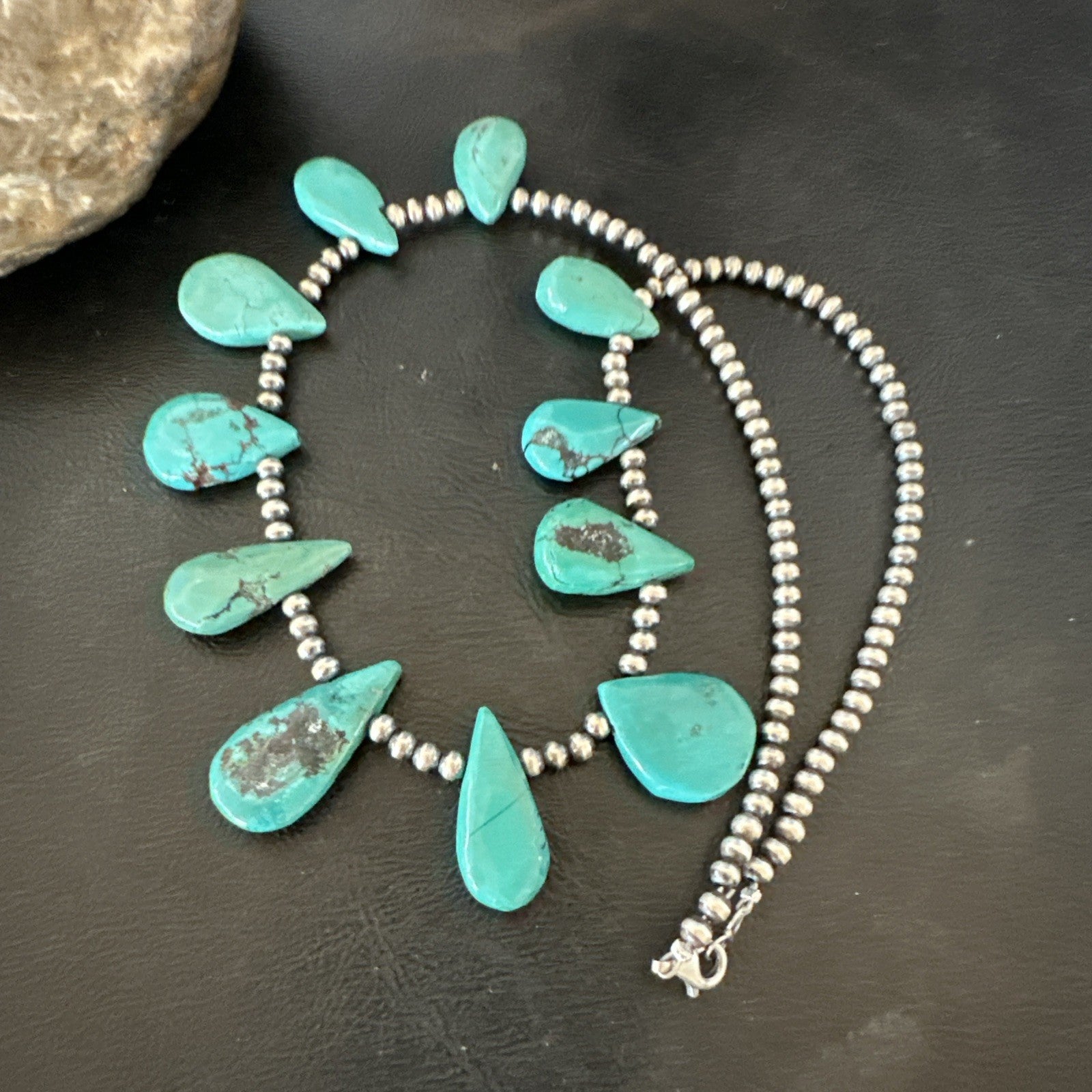 Blue Turquoise Navajo Pearls Sterling Silver  20" Necklace 19509
