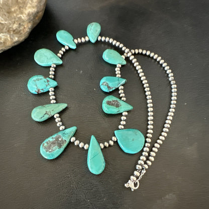 Blue Turquoise Navajo Pearls Sterling Silver  20" Necklace 19509