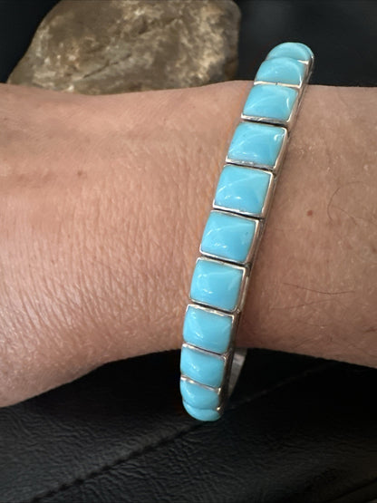 Blue Kingman SB Turquoise Navajo Sterling Silver Cuff Bracelet 8" 19070