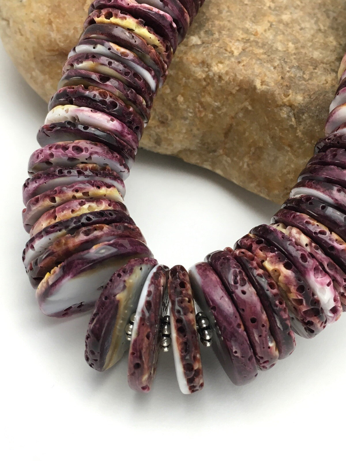 Purple Spiny Oyster Navajo Sterling Silver Beads Necklace 23" 02656