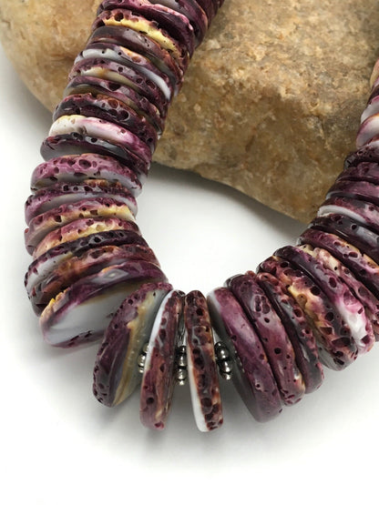 Purple Spiny Oyster Navajo Sterling Silver Beads Necklace 23" 02656
