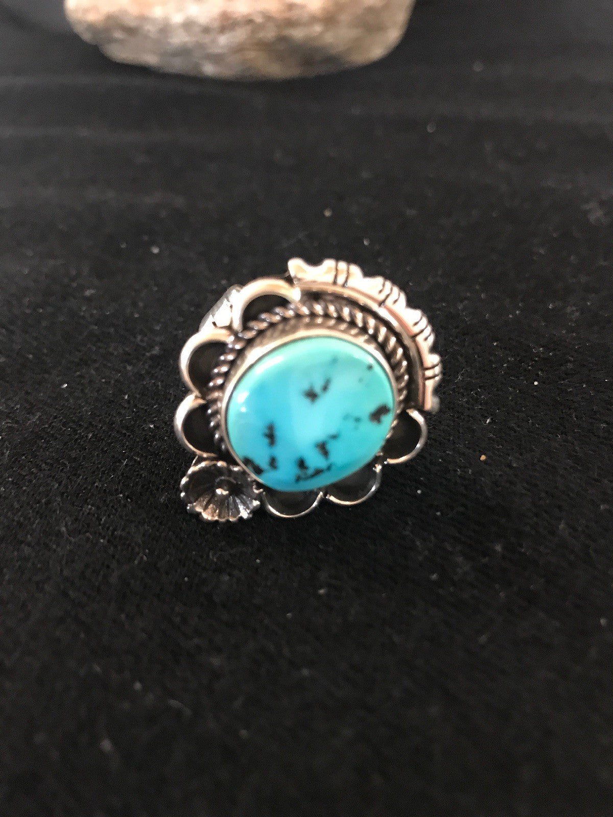 Kingman Turquoise Navajo Sterling Silver Ring Size 9 08240