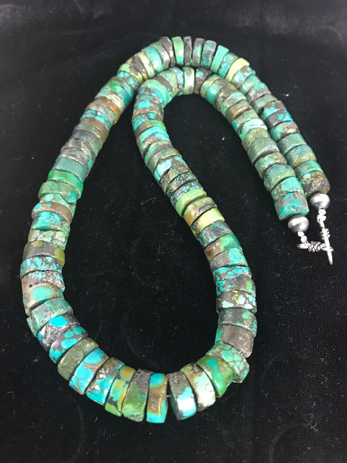 Turquoise 12 mm Heishi Bead Navajo Pearls Sterling Silver Necklace 3406