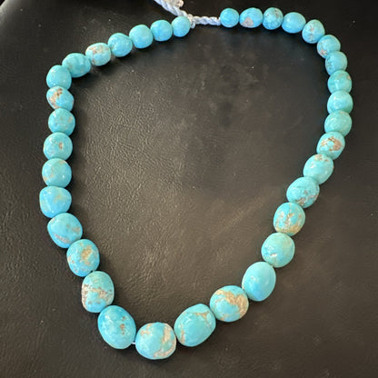 Authentic Blue Sleeping Beauty Graduated Turquoise Nugget Strand 19” 18590