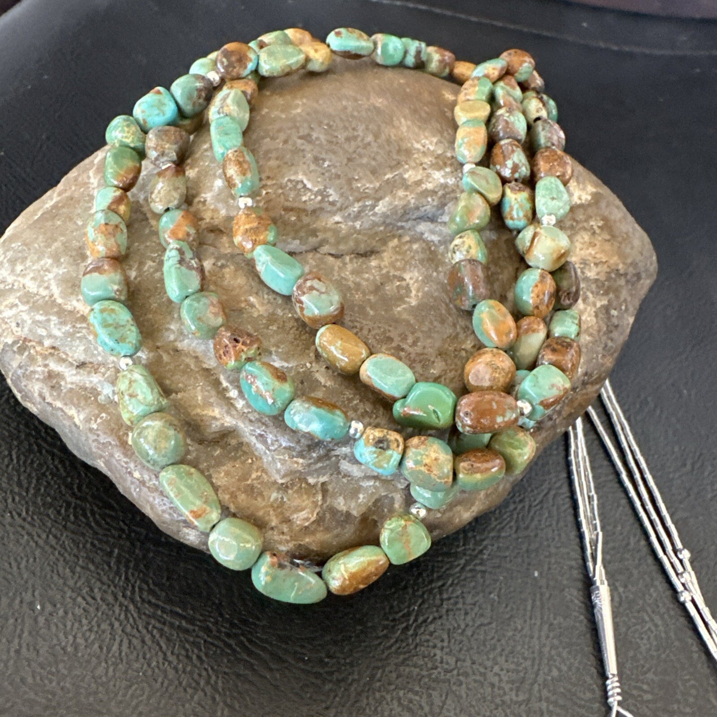 Sterling Silver Beads Heishi Green Turquoise 3 Strands Necklace 18821