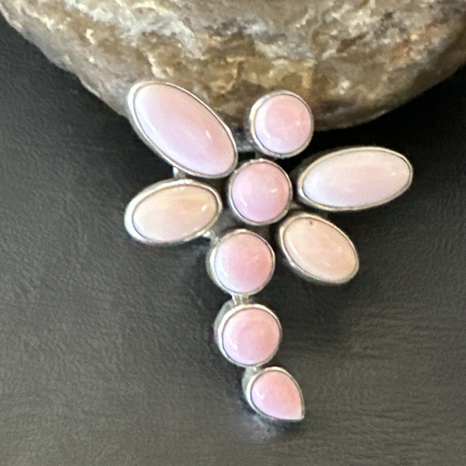 Gorgeous DragonFly Pink Conch Cluster Ring Handmade Adjustable Navajo Sz 8 18778