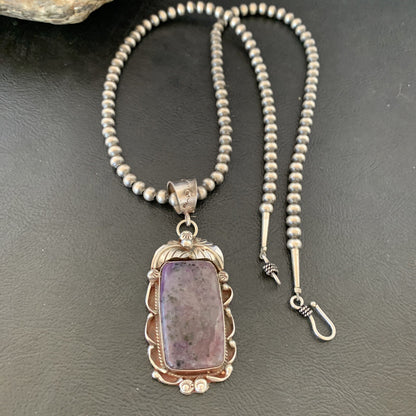Purple Stone Pendant Navajo Pearls Sterling Silver Necklace 19459