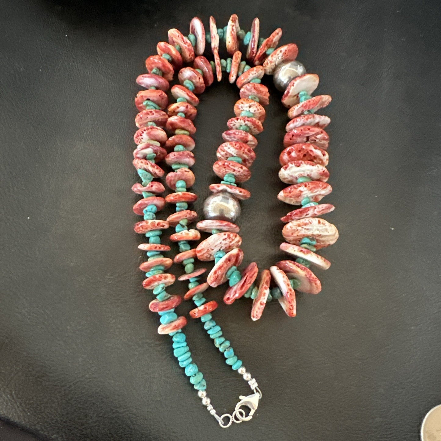 Navajo Purple Spiny Oyster Turquoise Sterling Silver Necklace 25” 18738