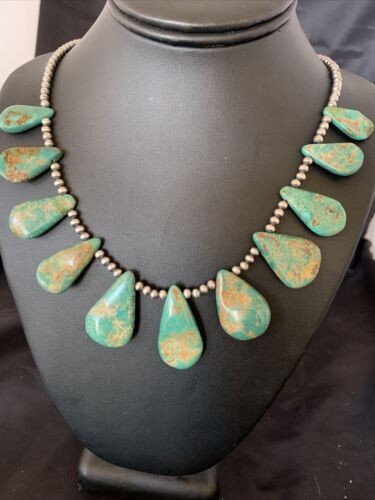 Navajo Pearls Royston Turquoise Teardrop Necklace Sterling Silver 12003