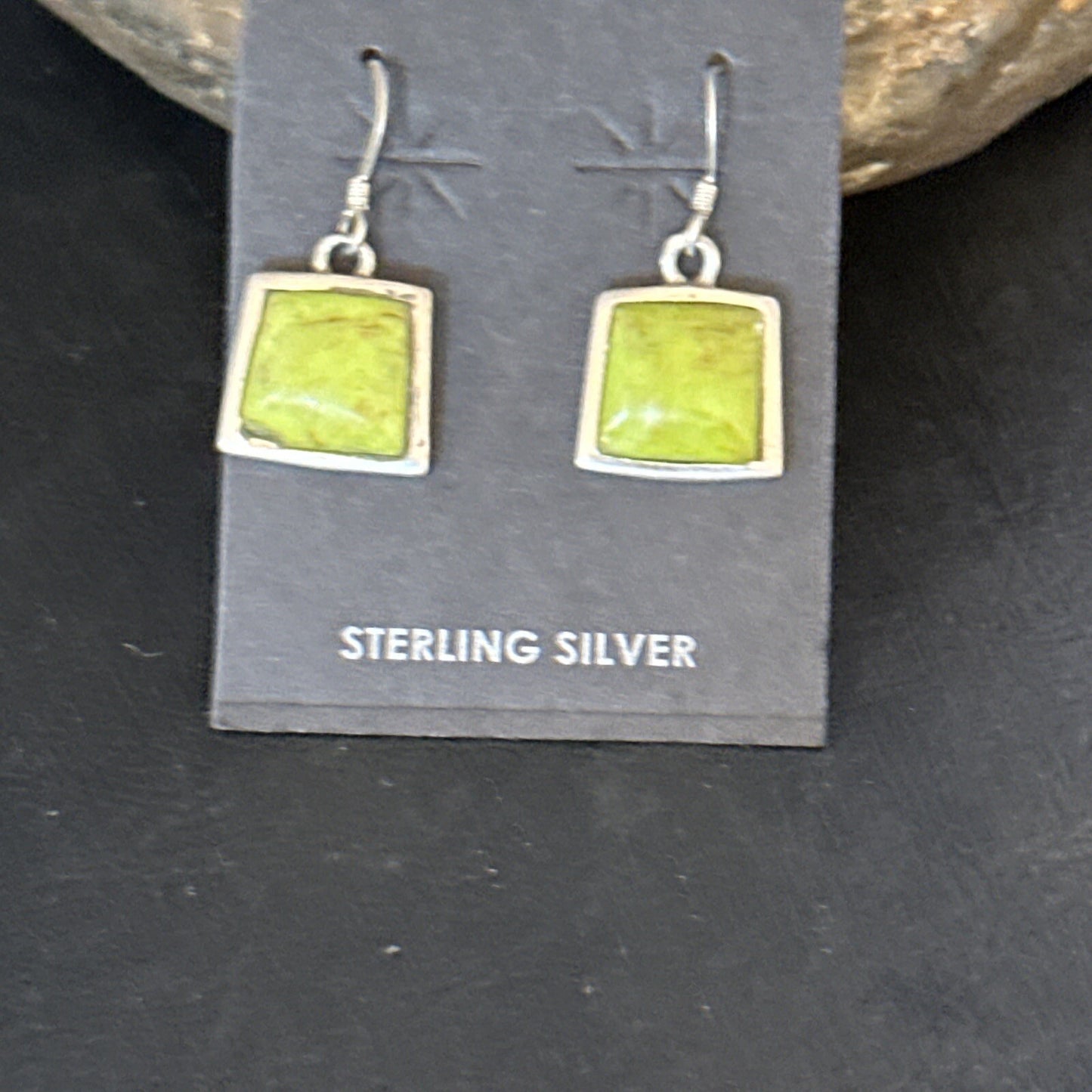 Green Gaspeite Navajo Sterling Silver Dangle Earrings 14688