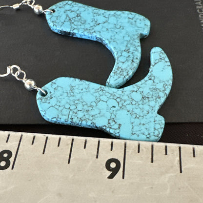 Western Cowboy Boots Navajo Slab Blue Turquoise Sterling Silver Earrings 17875