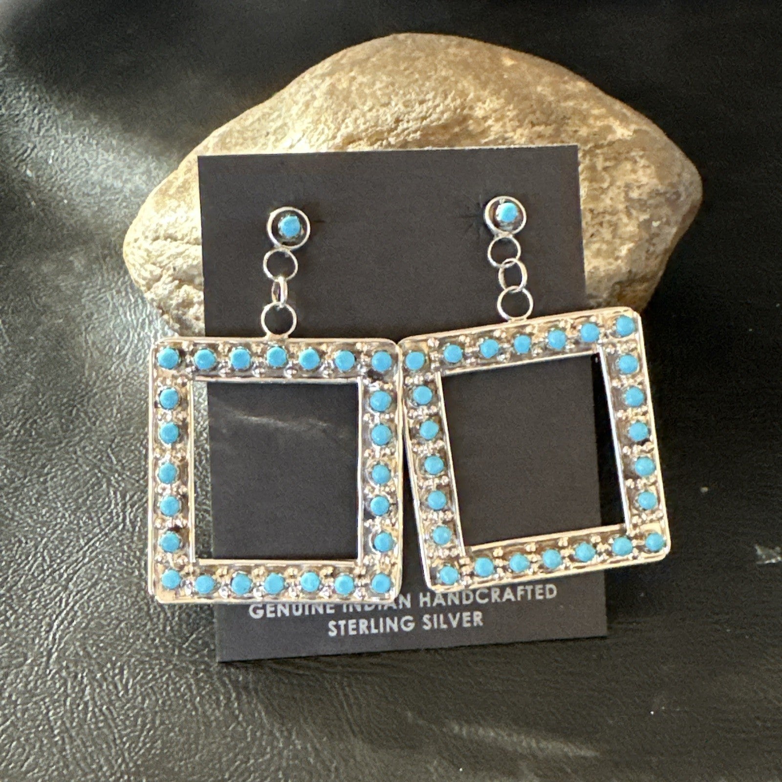 Zuni Petite Point Turquoise Cluster Earrings Sterling Silver Handmade 19771