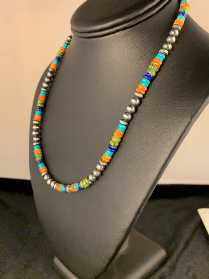 Native Sterling Silver Multi-Stone Turquoise Lapis Necklace Bracelet Set