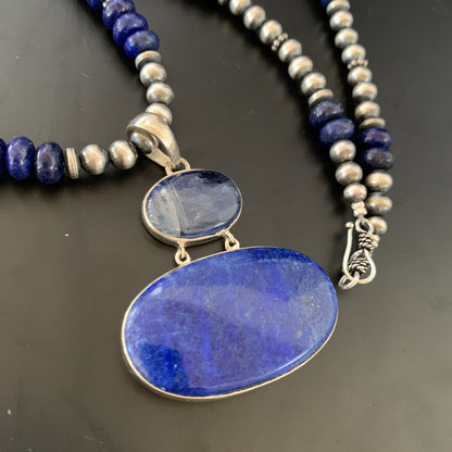 Lapis Lazuli Pendant Navajo Pearls Sterling Silver Necklace 11366