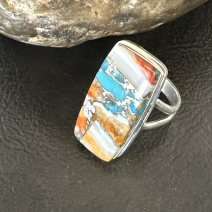 Blue Turquoise Spiny Oyster Navajo Sterling Silver Ring Size 7 18225
