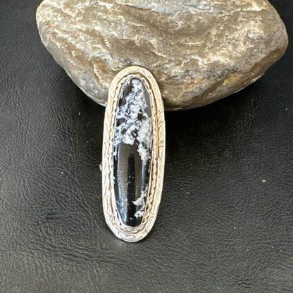 X Long Navajo White Buffalo Turquoise Ring Sterling Silver Sz 8 19767