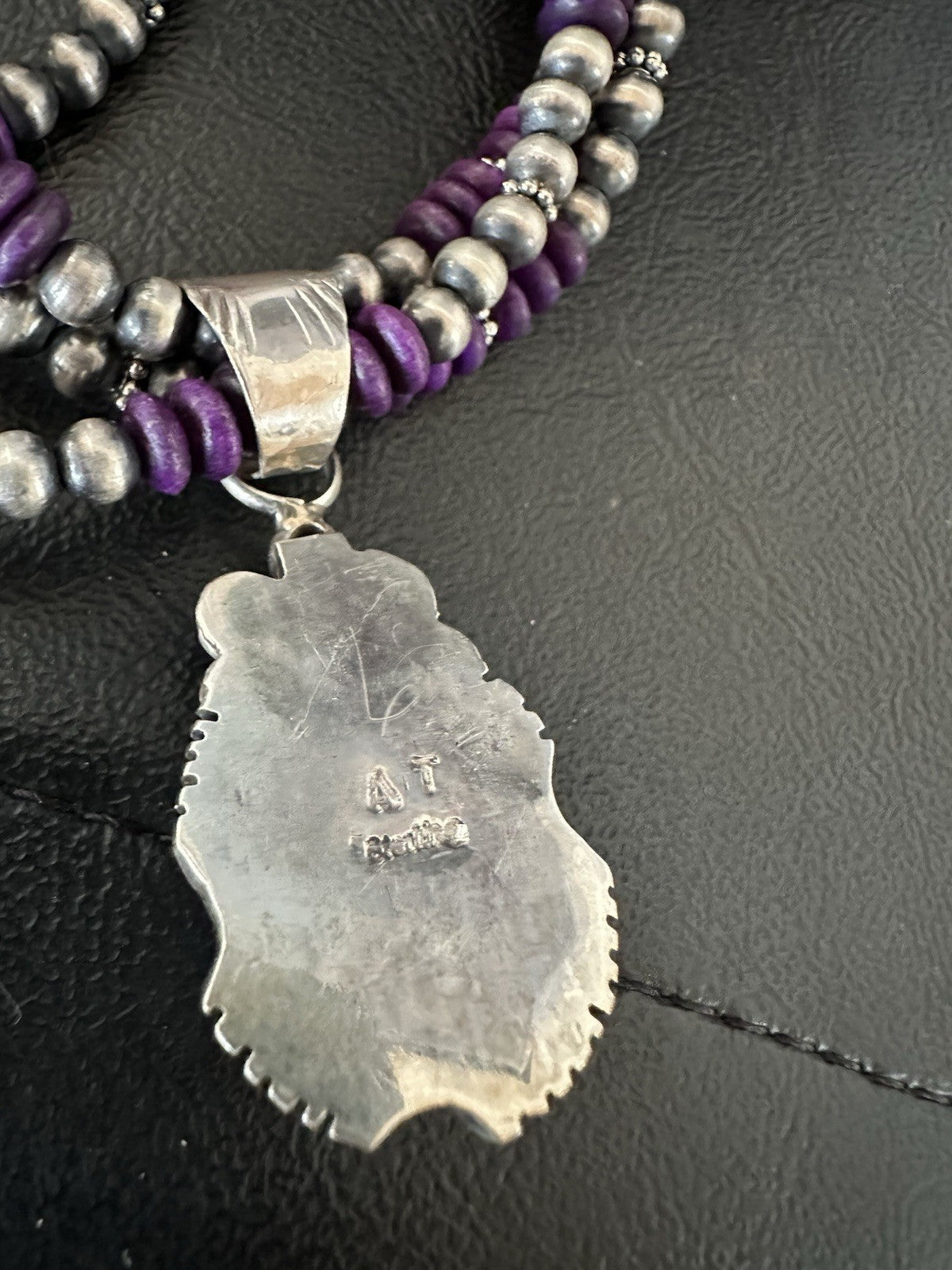 Navajo Sterling Silver 3 Strand Purple Stone Necklace Pendant 22” 19304