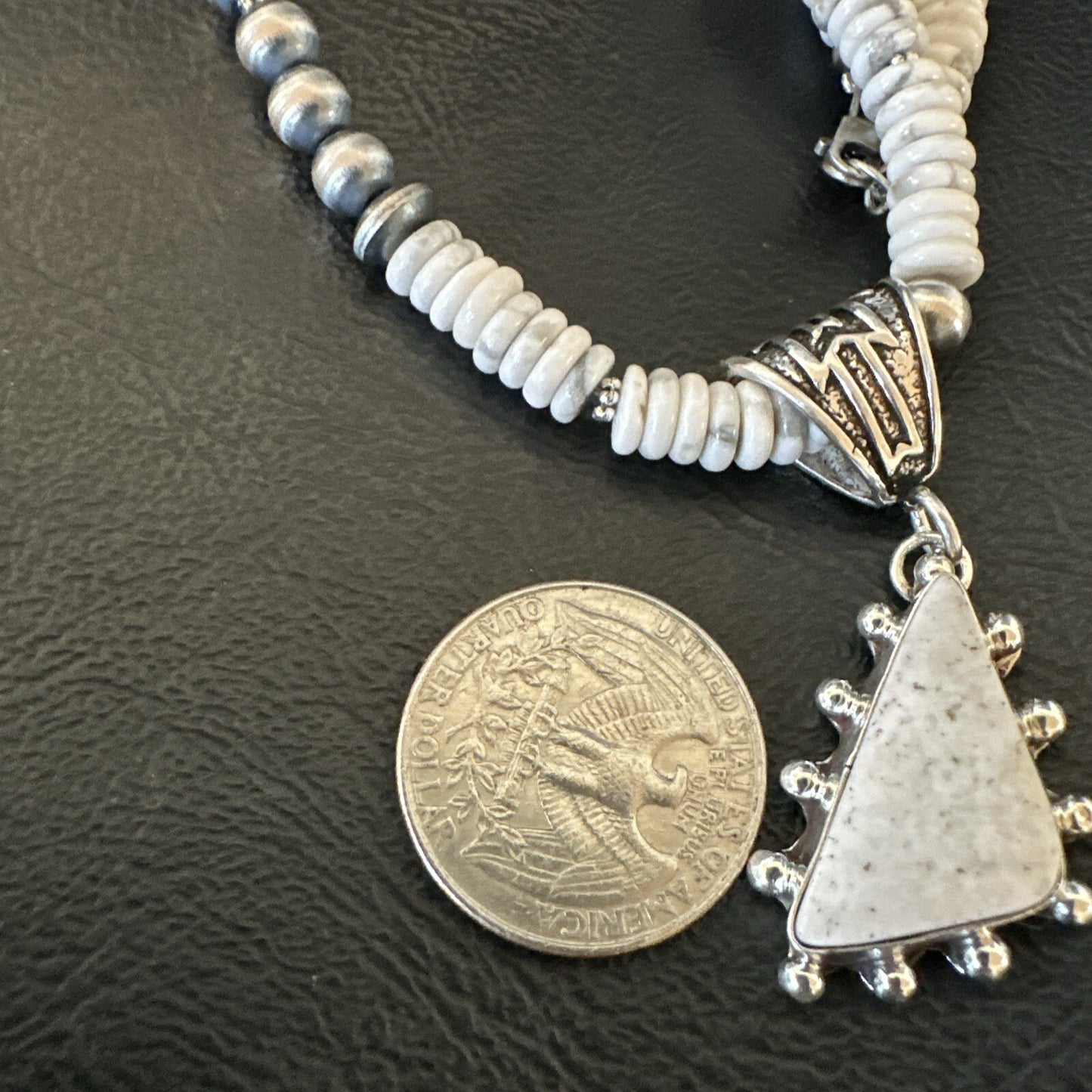 White Buffalo Turquoise Pendant Navajo Pearls Sterling Silver Necklace 22" 18257