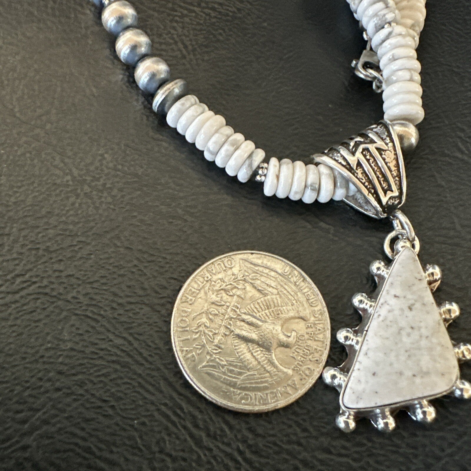 White Buffalo Turquoise Pendant Navajo Pearls Sterling Silver Necklace 22" 18257