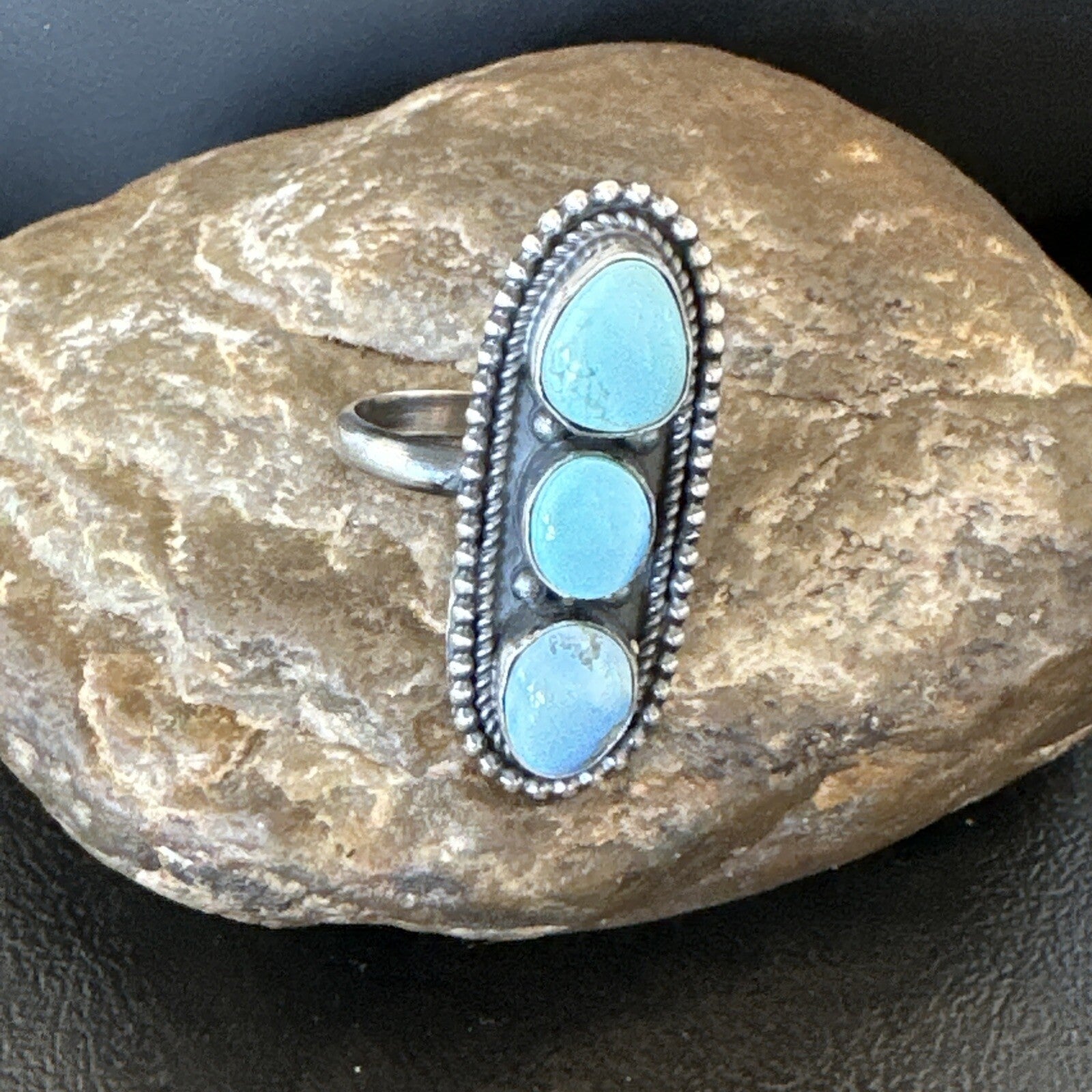 Women Blue Dry Creek Turquoise Navajo Sterling Silver Ring Sz 8 18616