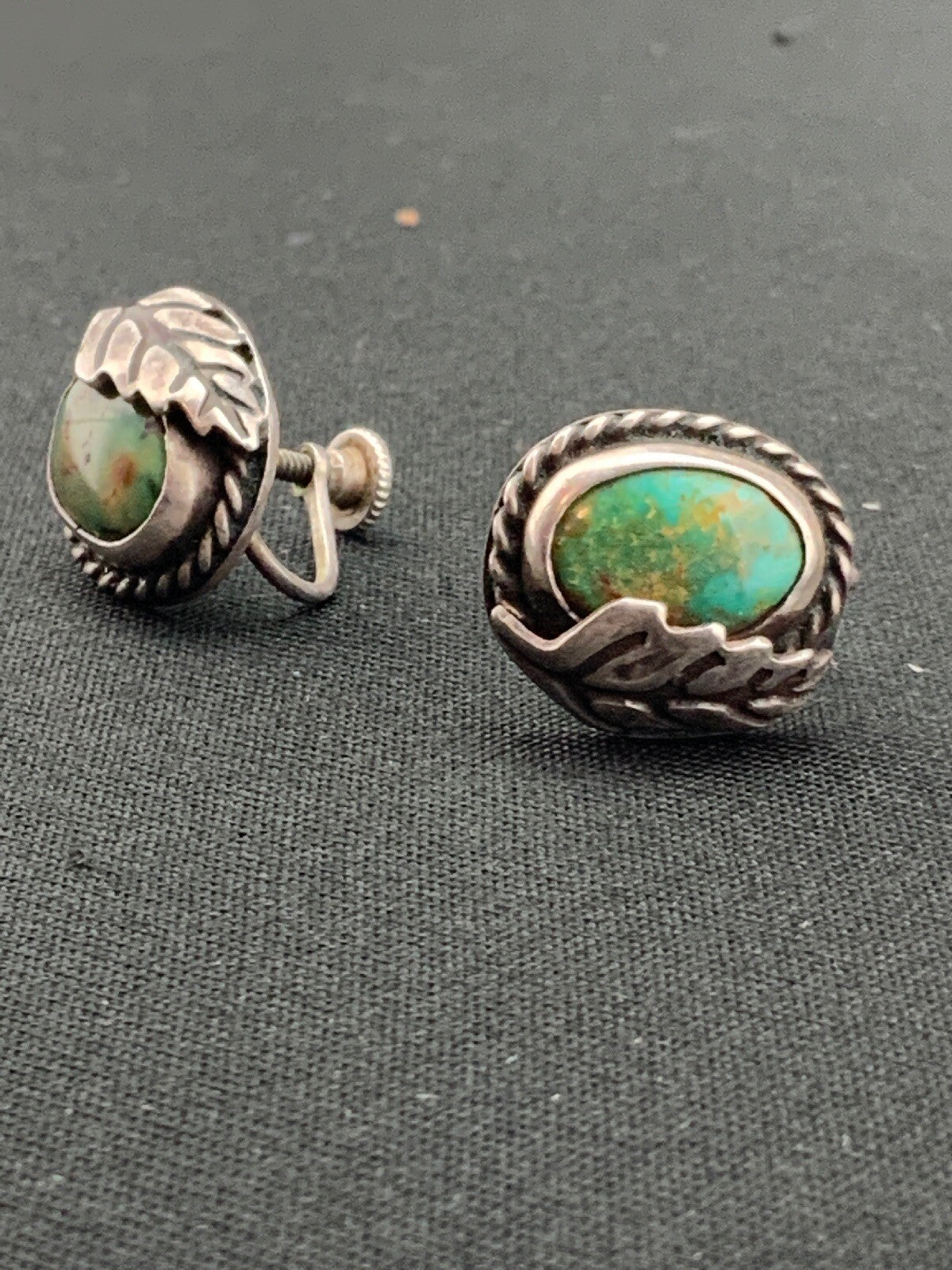 Green Turquoise Navajo Sterling Silver Cuff Link 0.5” 04476