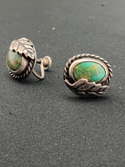 Green Turquoise Navajo Sterling Silver Cuff Link 0.5” 04476