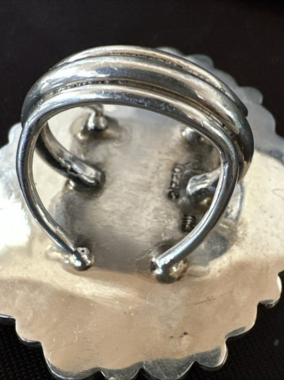 Golden Amber Red Coral Navajo Sterling Silver Cluster Ring Size 6 18563