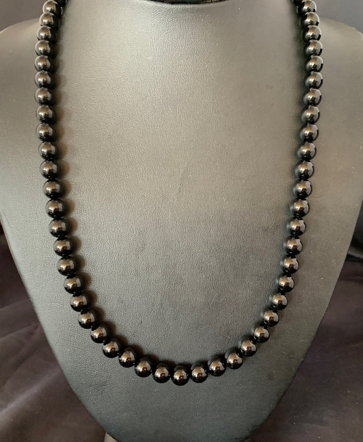 Mens Black Onyx Bead Necklace 22" Navajo Sterling Silver 13109