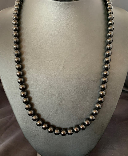 Mens Black Onyx Bead Necklace 22" Navajo Sterling Silver 13109