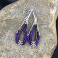 Purple Stone 3 Strands Heishi Liquid Dangle Earrings | Sterling Silver | Authentic Native American Handmade | 1989